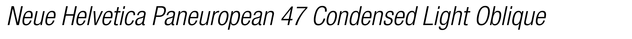 Neue Helvetica Paneuropean 47 Condensed Light Oblique image